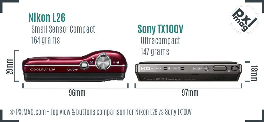 Nikon L26 vs Sony TX100V top view buttons comparison