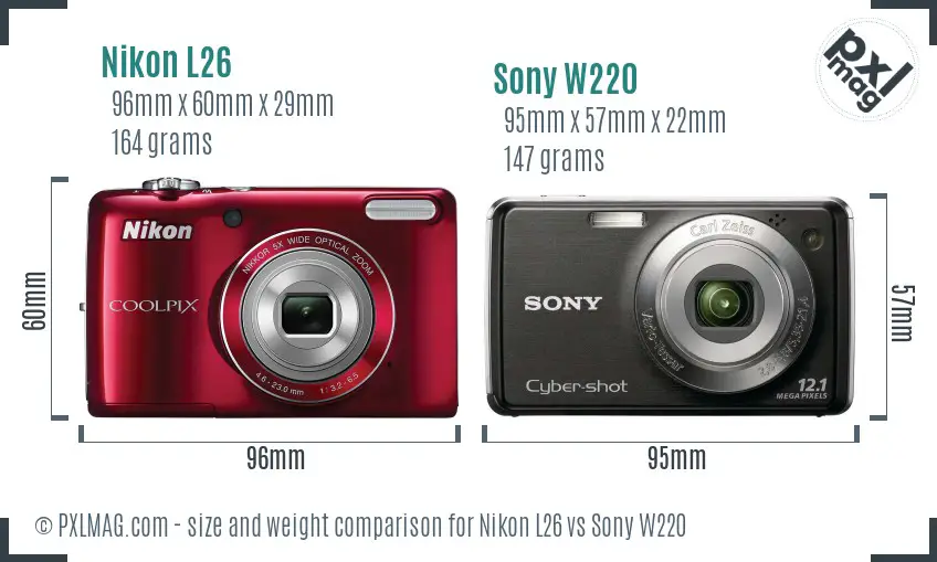 Nikon L26 vs Sony W220 size comparison