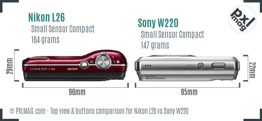 Nikon L26 vs Sony W220 top view buttons comparison