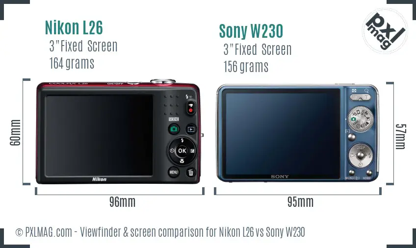 Nikon L26 vs Sony W230 Screen and Viewfinder comparison