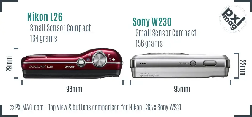 Nikon L26 vs Sony W230 top view buttons comparison
