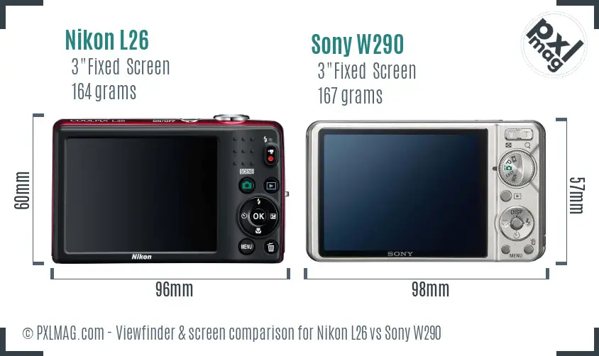 Nikon L26 vs Sony W290 Screen and Viewfinder comparison
