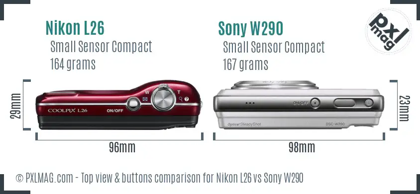 Nikon L26 vs Sony W290 top view buttons comparison