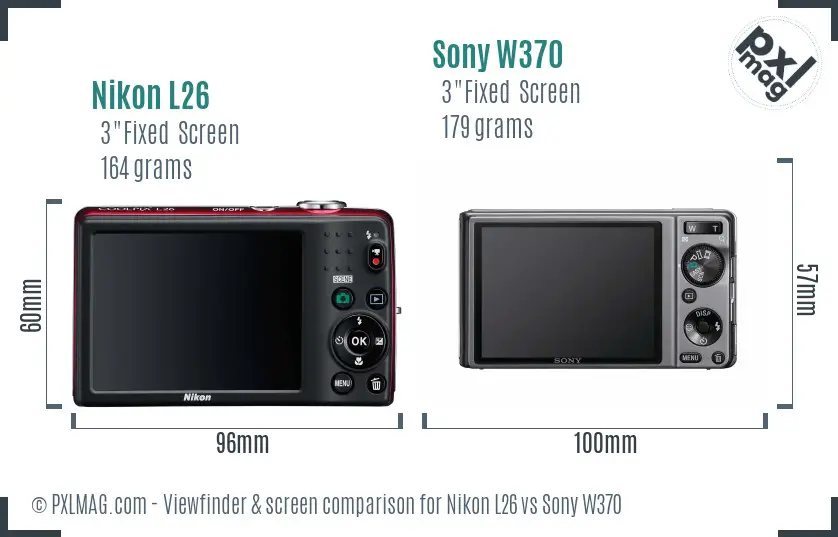 Nikon L26 vs Sony W370 Screen and Viewfinder comparison