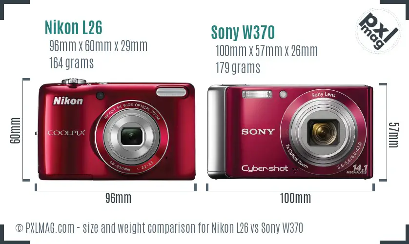 Nikon L26 vs Sony W370 size comparison