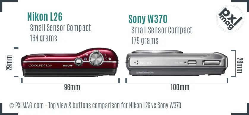 Nikon L26 vs Sony W370 top view buttons comparison