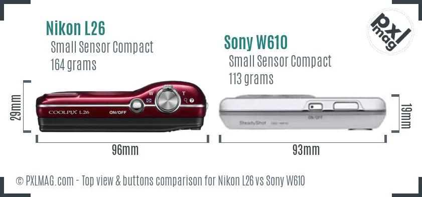 Nikon L26 vs Sony W610 top view buttons comparison