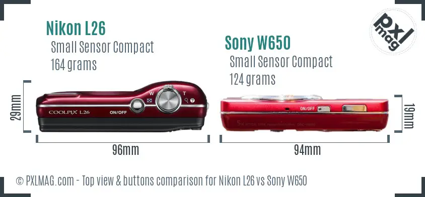 Nikon L26 vs Sony W650 top view buttons comparison Nikon L26 vs Sony W650 top view buttons comparison
