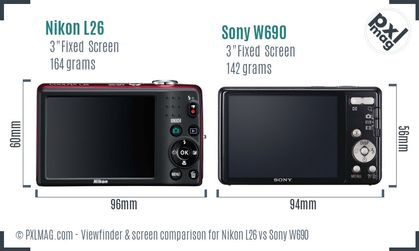 Nikon L26 vs Sony W690 Screen and Viewfinder comparison