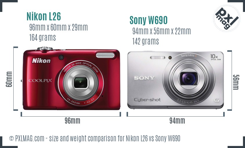 Nikon L26 vs Sony W690 size comparison
