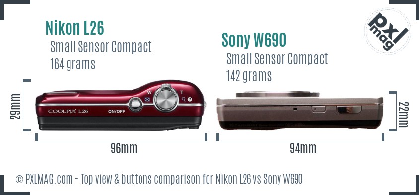 Nikon L26 vs Sony W690 top view buttons comparison