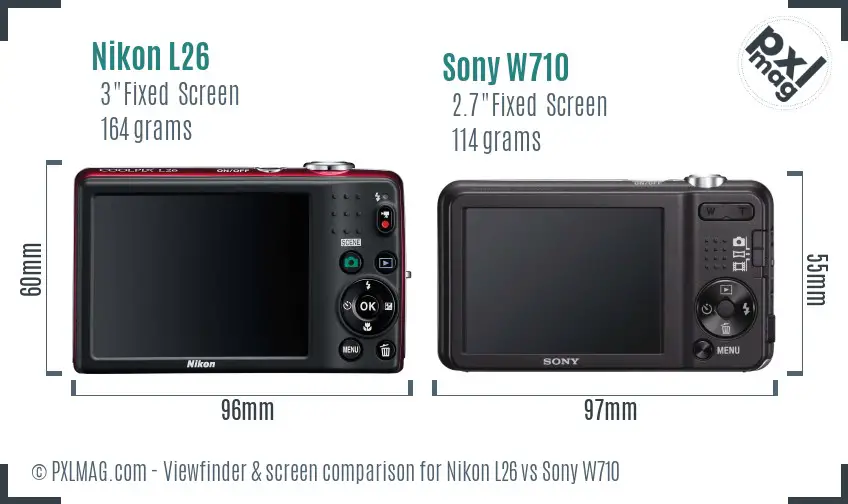 Nikon L26 vs Sony W710 Screen and Viewfinder comparison