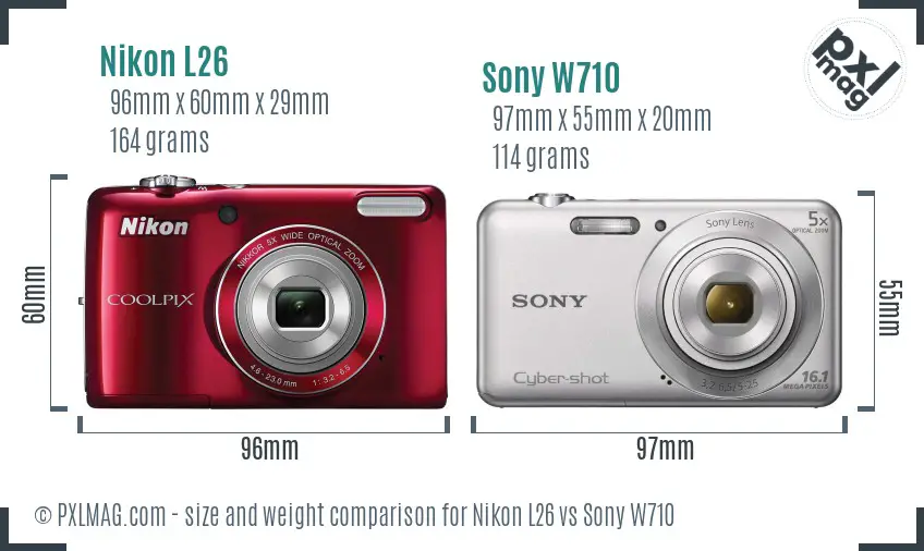 Nikon L26 vs Sony W710 size comparison