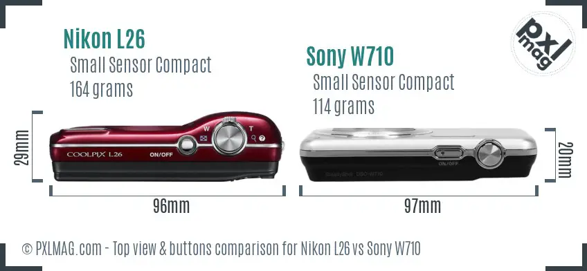 Nikon L26 vs Sony W710 top view buttons comparison