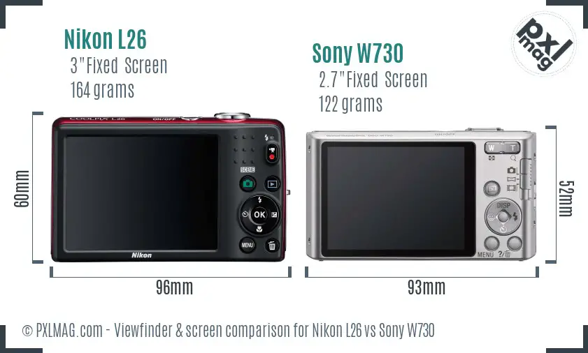 Nikon L26 vs Sony W730 Screen and Viewfinder comparison