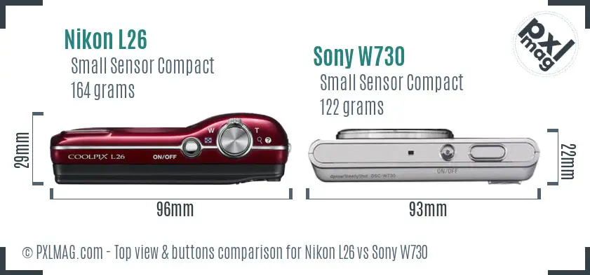 Nikon L26 vs Sony W730 top view buttons comparison