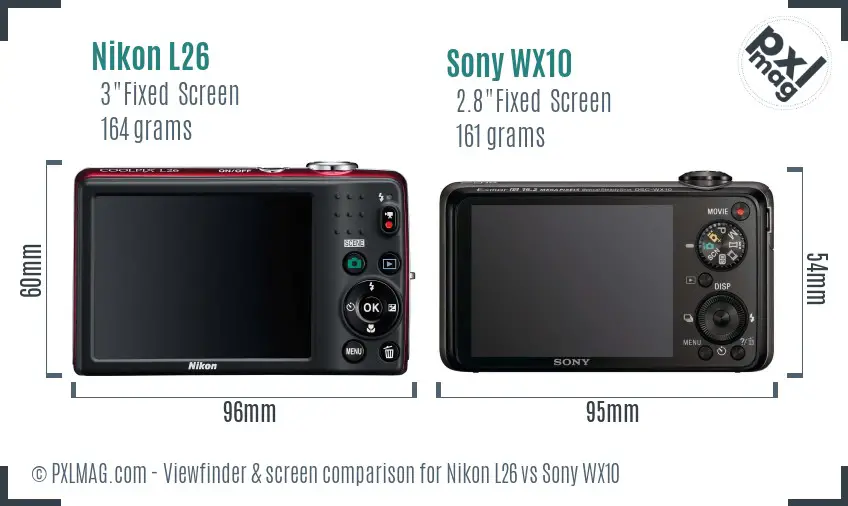 Nikon L26 vs Sony WX10 Screen and Viewfinder comparison