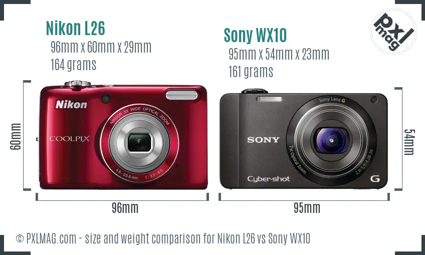Nikon L26 vs Sony WX10 size comparison