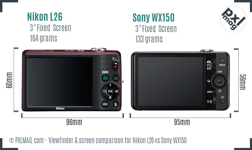 Nikon L26 vs Sony WX150 Screen and Viewfinder comparison