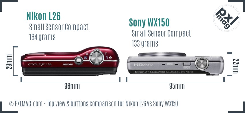 Nikon L26 vs Sony WX150 top view buttons comparison