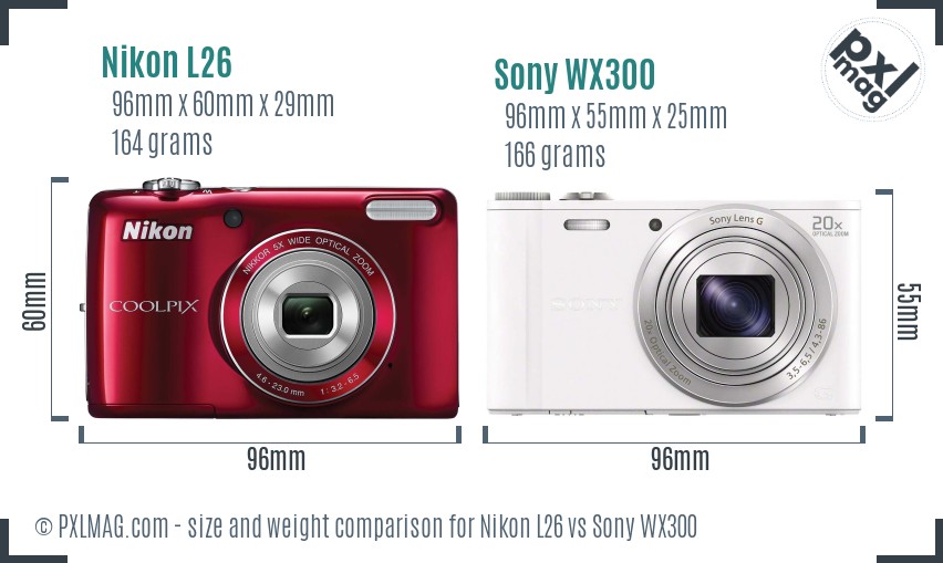 Nikon L26 vs Sony WX300 size comparison