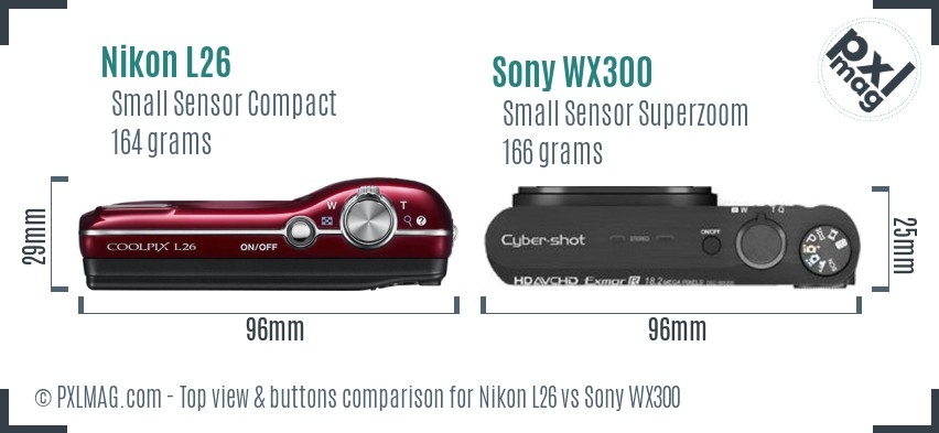 Nikon L26 vs Sony WX300 top view buttons comparison