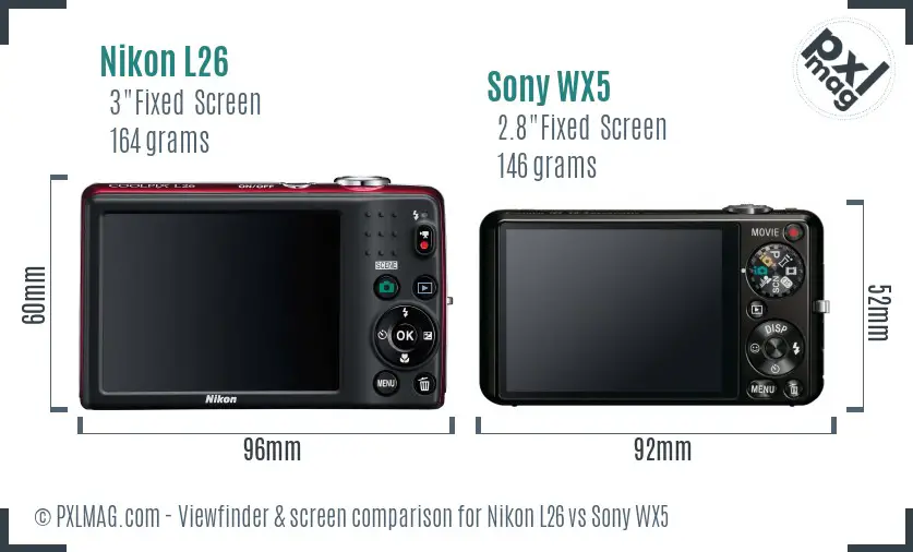 Nikon L26 vs Sony WX5 Screen and Viewfinder comparison