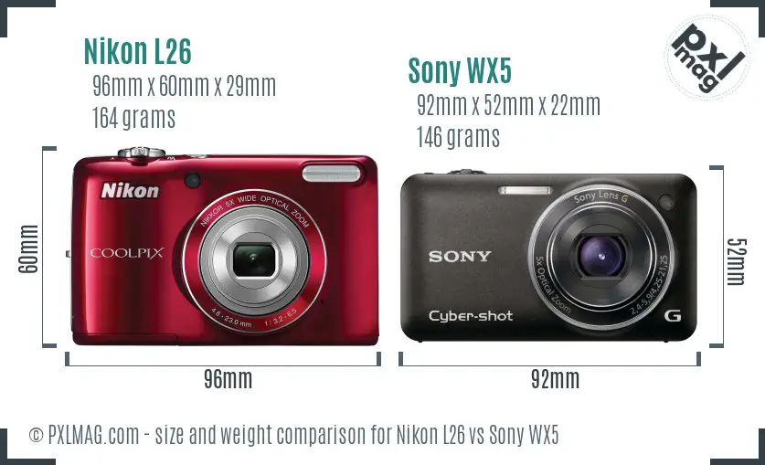 Nikon L26 vs Sony WX5 size comparison