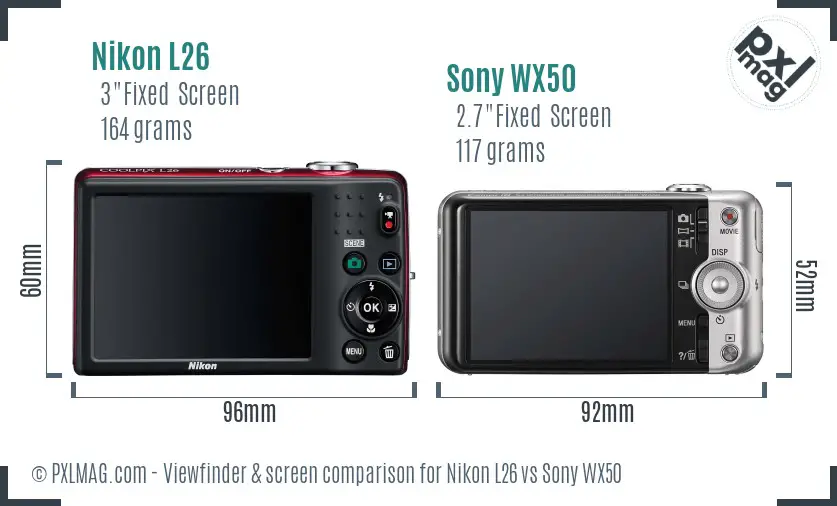 Nikon L26 vs Sony WX50 Screen and Viewfinder comparison Nikon L26 vs Sony WX50 Screen and Viewfinder comparison