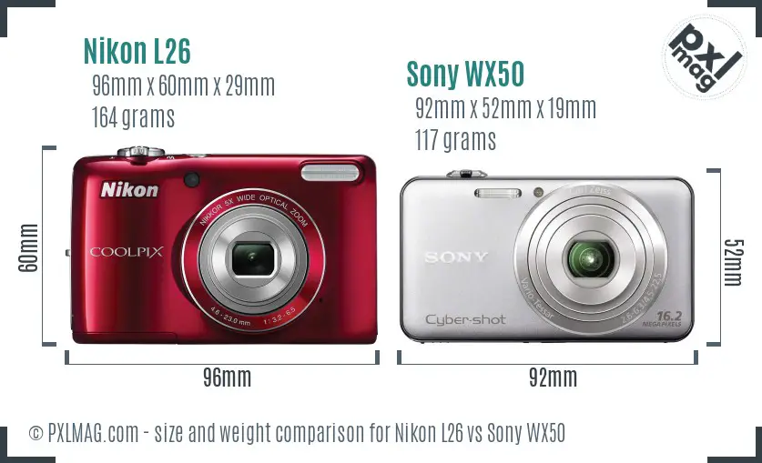Nikon L26 vs Sony WX50 size comparison Nikon L26 vs Sony WX50 size comparison