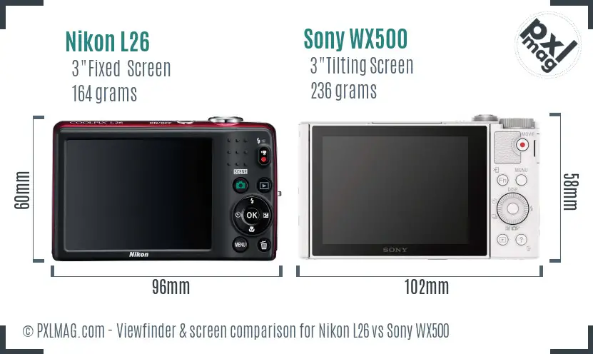 Nikon L26 vs Sony WX500 Screen and Viewfinder comparison Nikon L26 vs Sony WX500 Screen and Viewfinder comparison