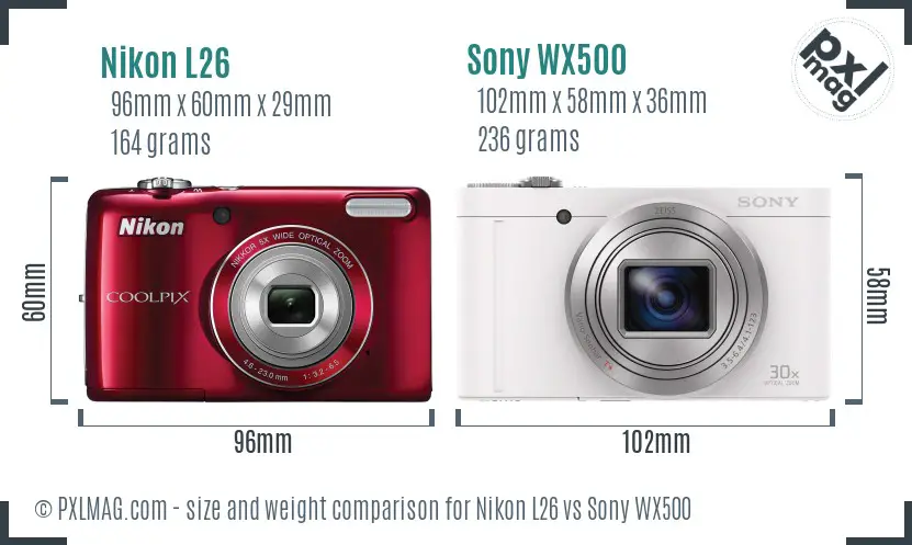 Nikon L26 vs Sony WX500 size comparison Nikon L26 vs Sony WX500 size comparison