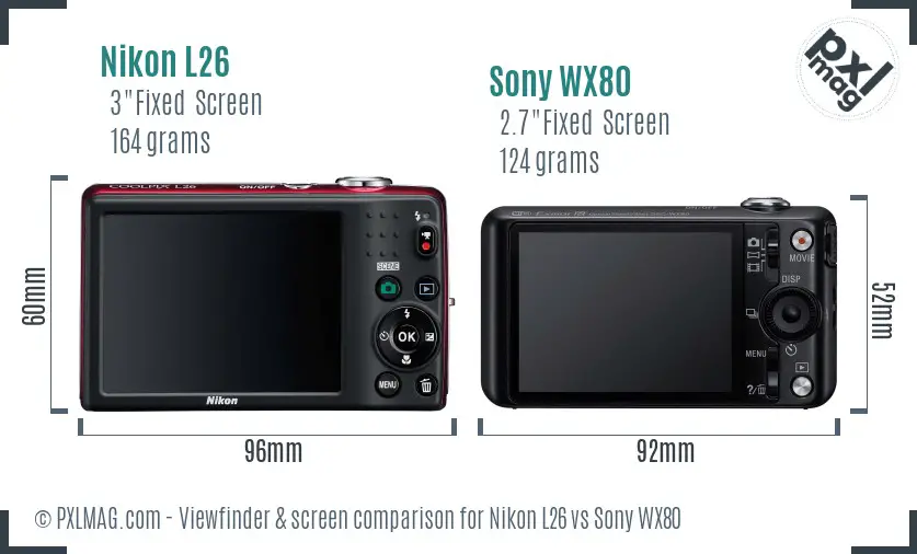 Nikon L26 vs Sony WX80 Screen and Viewfinder comparison