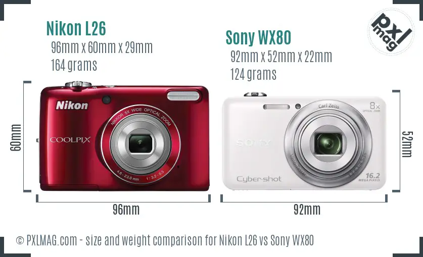 Nikon L26 vs Sony WX80 size comparison