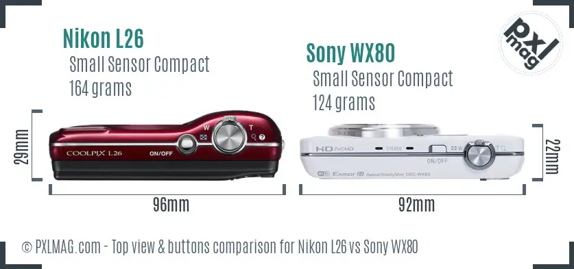 Nikon L26 vs Sony WX80 top view buttons comparison