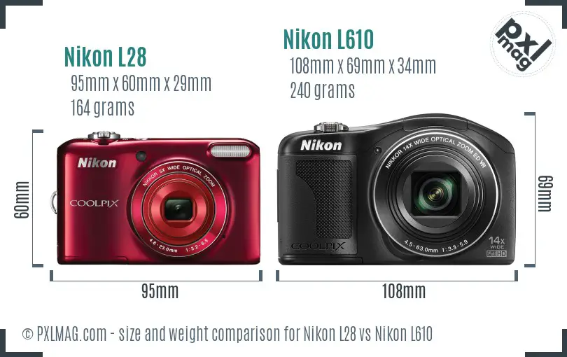 Nikon L28 vs Nikon L610 size comparison
