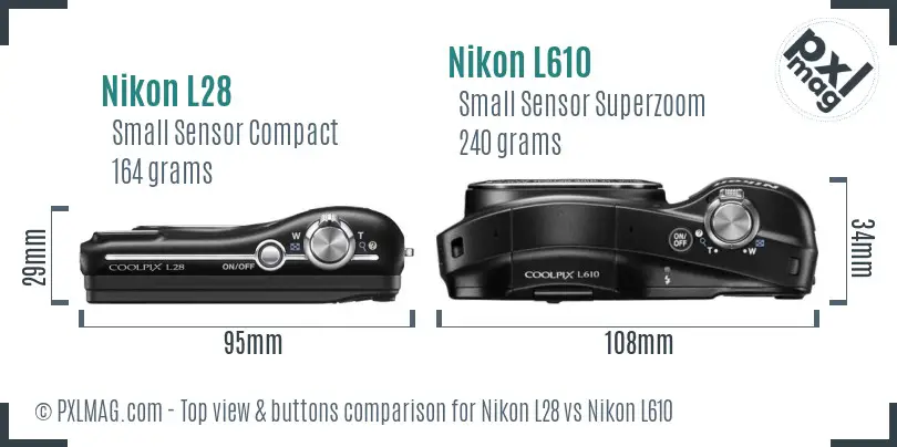 Nikon L28 vs Nikon L610 top view buttons comparison