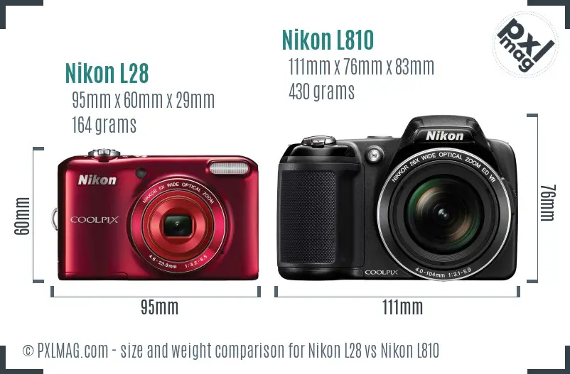 Nikon L28 vs Nikon L810 size comparison