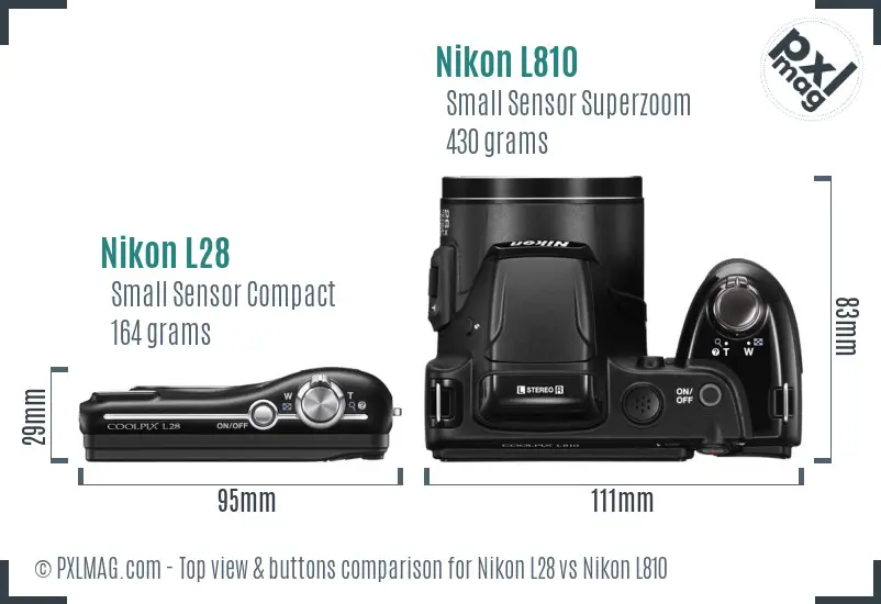 Nikon L28 vs Nikon L810 top view buttons comparison