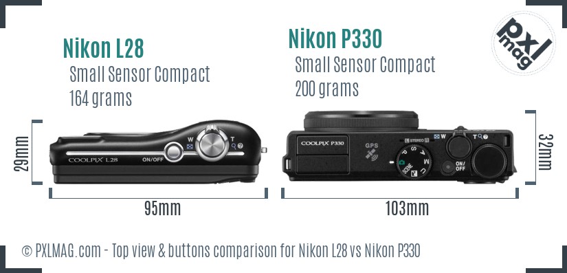 Nikon L28 vs Nikon P330 top view buttons comparison