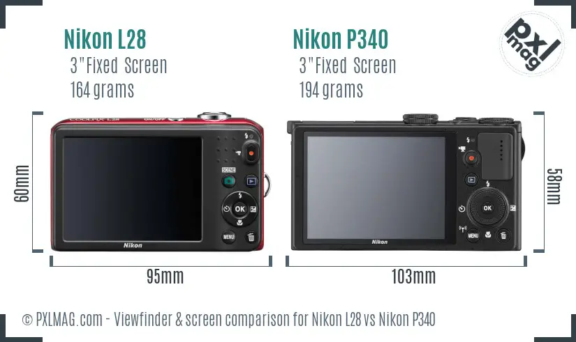Nikon L28 vs Nikon P340 Screen and Viewfinder comparison Nikon L28 vs Nikon P340 Screen and Viewfinder comparison