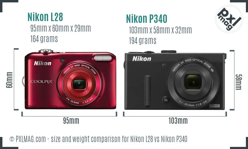 Nikon L28 vs Nikon P340 size comparison Nikon L28 vs Nikon P340 size comparison