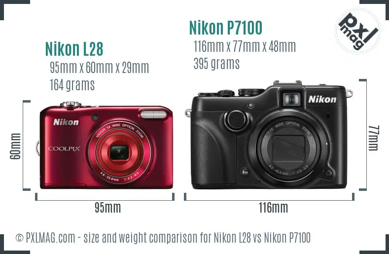 Nikon L28 vs Nikon P7100 size comparison Nikon L28 vs Nikon P7100 size comparison