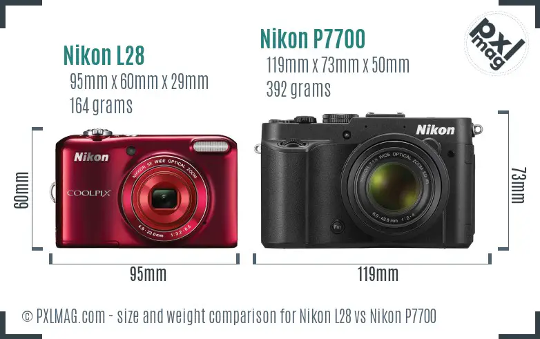 Nikon L28 vs Nikon P7700 size comparison