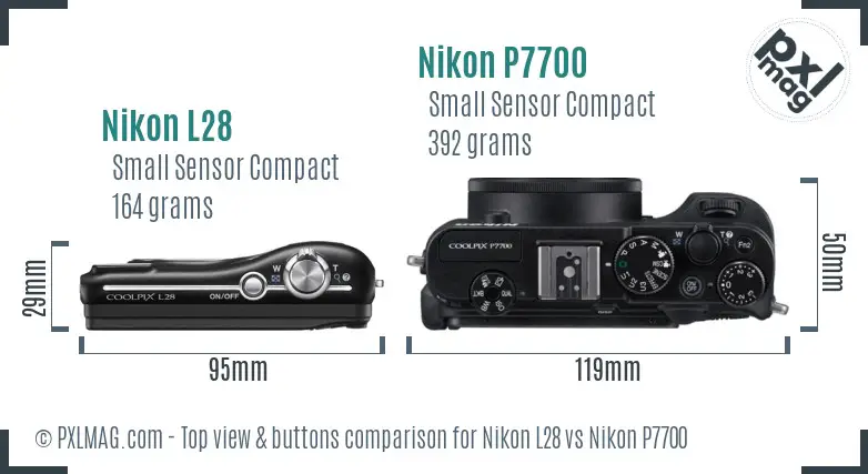 Nikon L28 vs Nikon P7700 top view buttons comparison