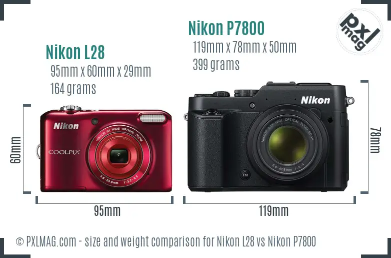Nikon L28 vs Nikon P7800 size comparison