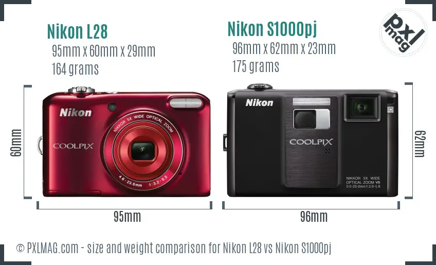 Nikon L28 vs Nikon S1000pj size comparison