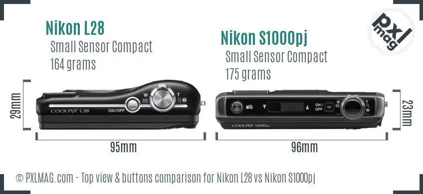 Nikon L28 vs Nikon S1000pj top view buttons comparison