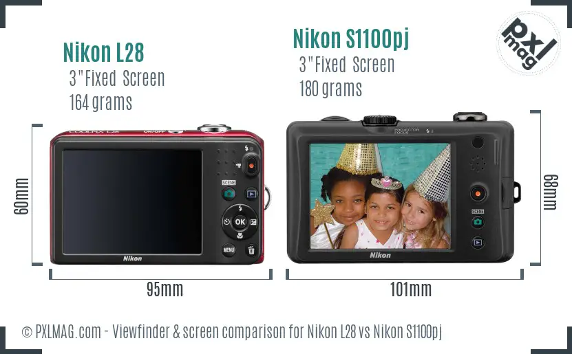 Nikon L28 vs Nikon S1100pj Screen and Viewfinder comparison