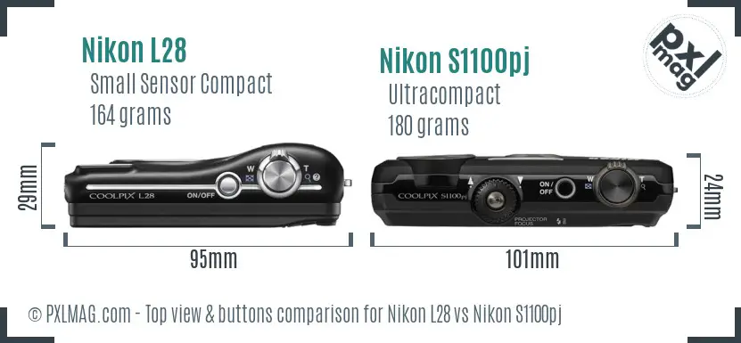 Nikon L28 vs Nikon S1100pj top view buttons comparison